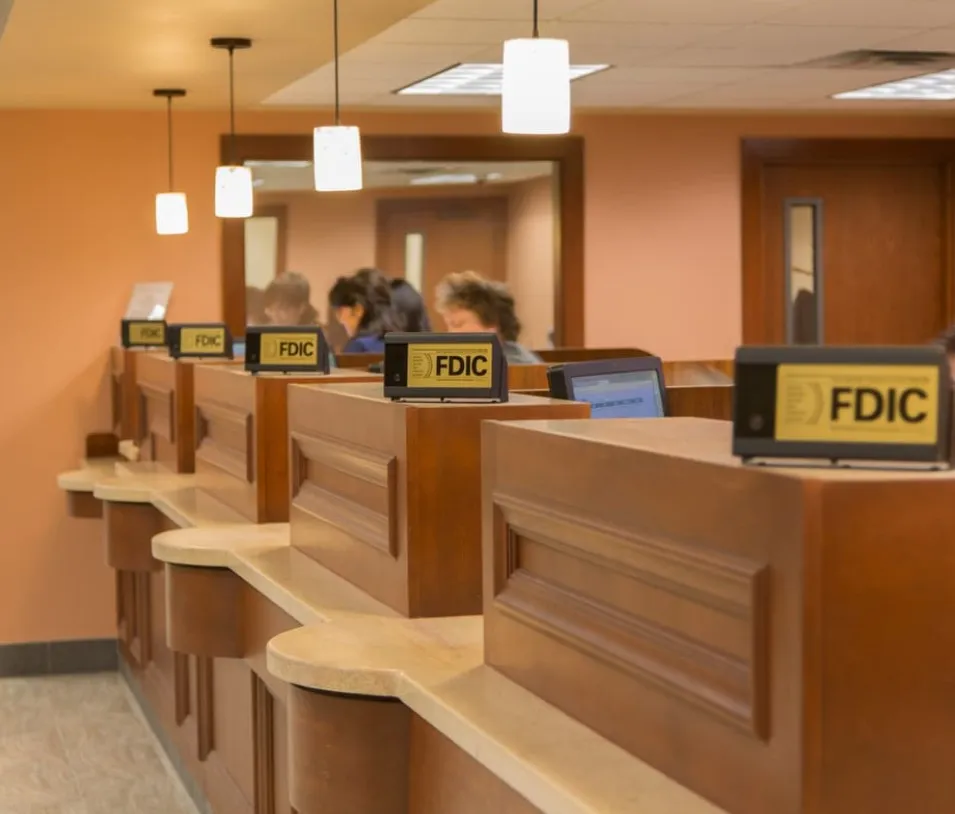 State National Bank lobby with tellers at work