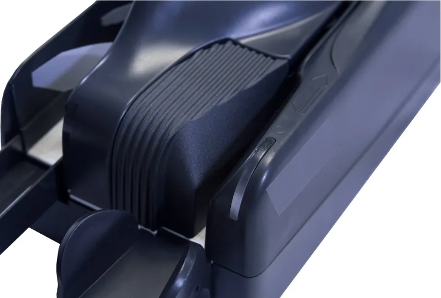A closeup of a check scanner